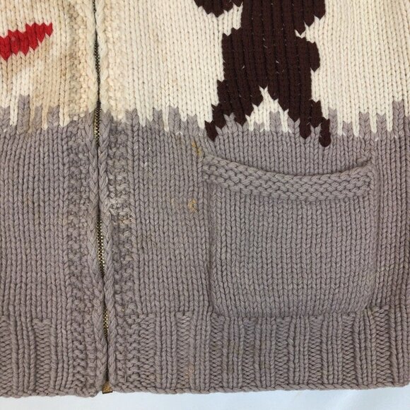 Vintage Cowichan Knitted Zip Sweater Hunter Dog Hunting Pheasant Talon Zipper - Picture 6 of 11